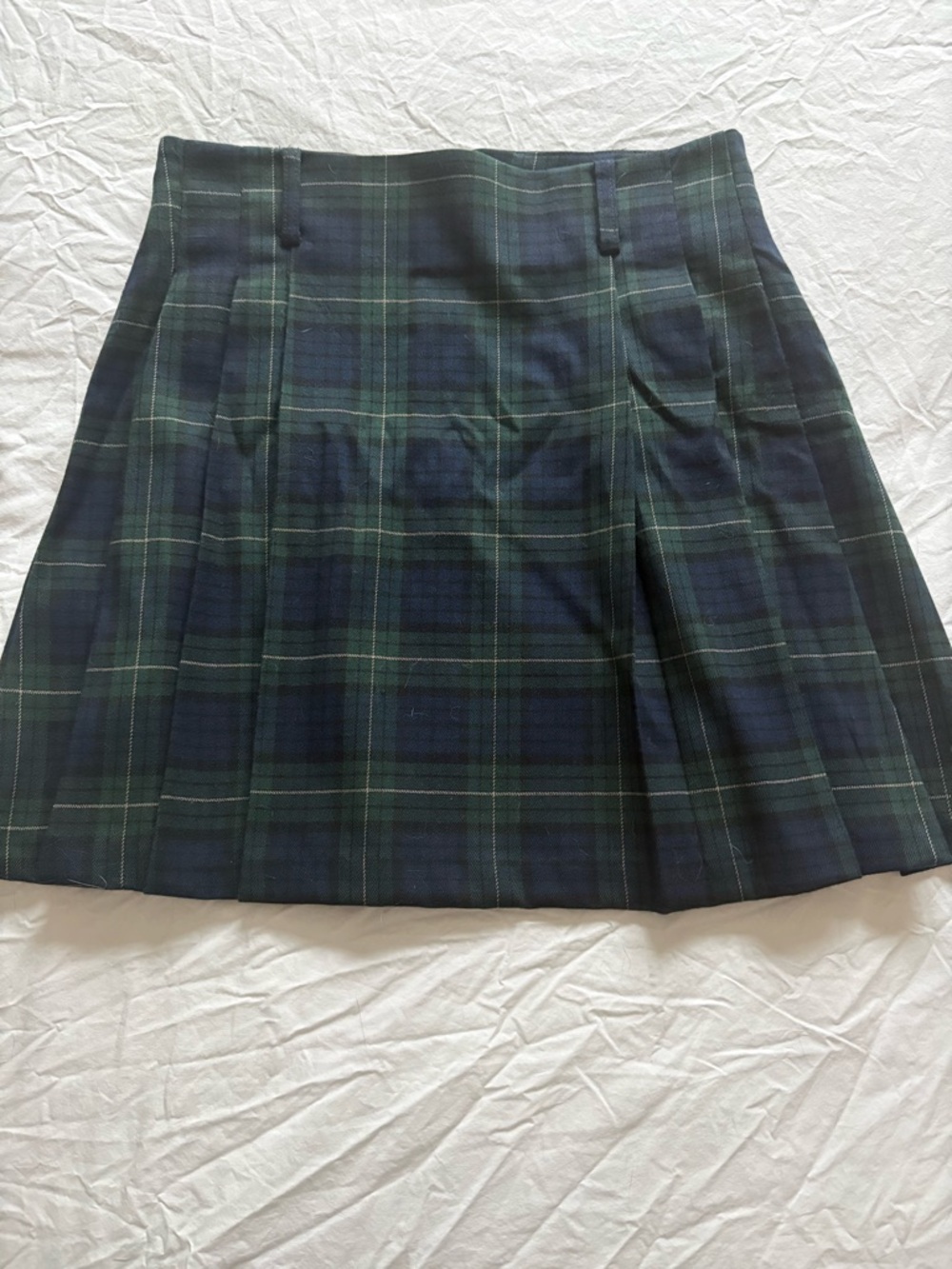 Mango Navy and Green Tartan Pleated Midi Skirt